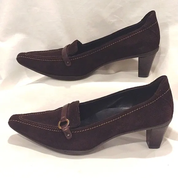 Ecco Womens EU 39 Shoe Brown Suede Pumps Comfort Kansas Buckle Career Work