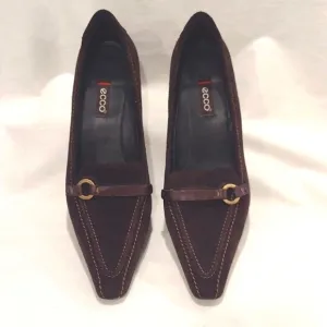 Ecco Womens EU 39 Shoe Brown Suede Pumps Comfort Kansas Buckle Career Work