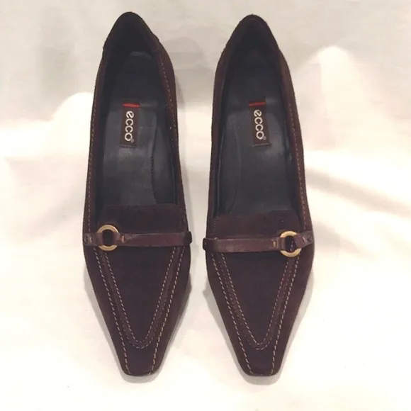 Ecco Womens EU 39 Shoe Brown Suede Pumps Comfort Kansas Buckle Career Work
