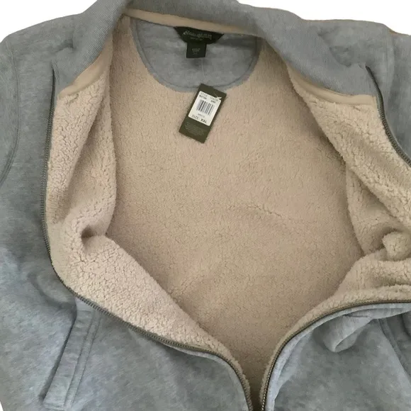 Eddie Bauer mens 2XL heavyweight sherpa lined zipper gorpcore grey jacket