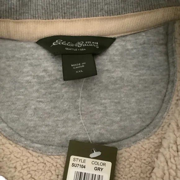 Eddie Bauer mens 2XL heavyweight sherpa lined zipper gorpcore grey jacket