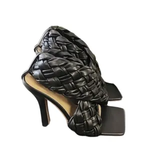 EGO Square Toe Puffy Braided Criss Cross Heels UK 6 US 8 Quilted Vegan Slingback