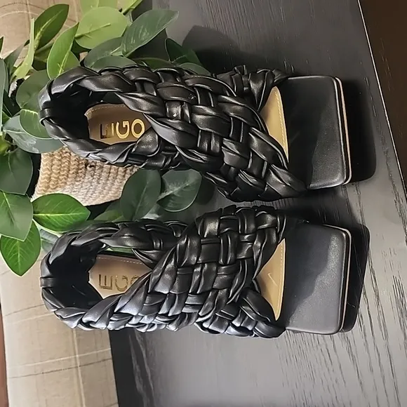 EGO Square Toe Puffy Braided Criss Cross Heels UK 6 US 8 Quilted Vegan Slingback