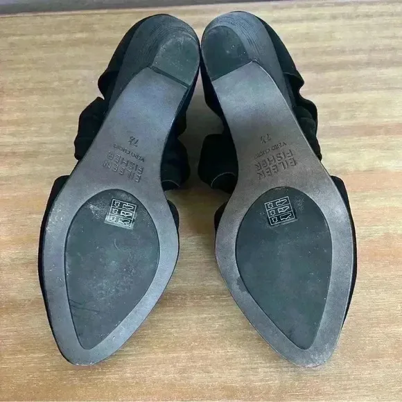 EILEEN FISHER Mary Knotted Black Suede Cutout Kitten Heel Pumps - US 7.5