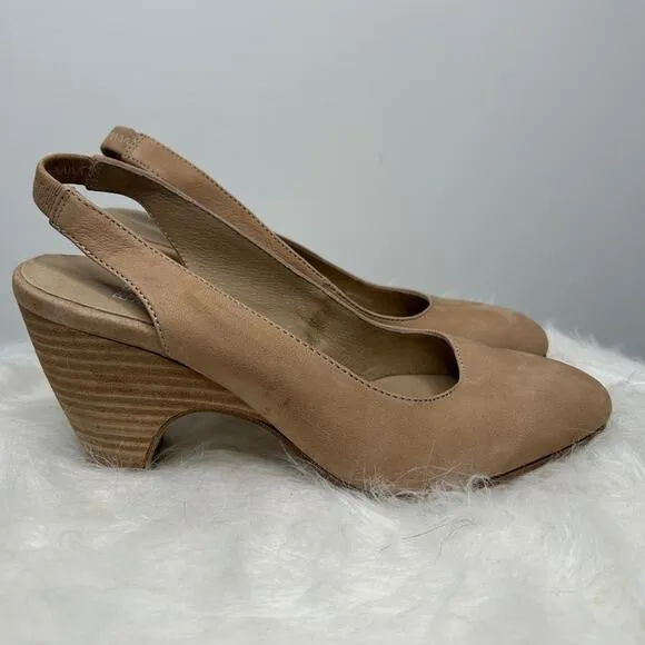 EILEEN FISHER Mila Slingback Leather Heels Womens Size 7 Nubuck Luxury Classic