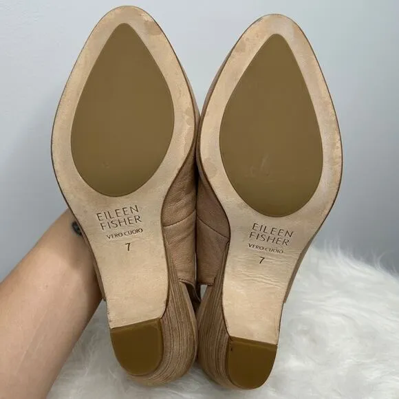 EILEEN FISHER Mila Slingback Leather Heels Womens Size 7 Nubuck Luxury Classic