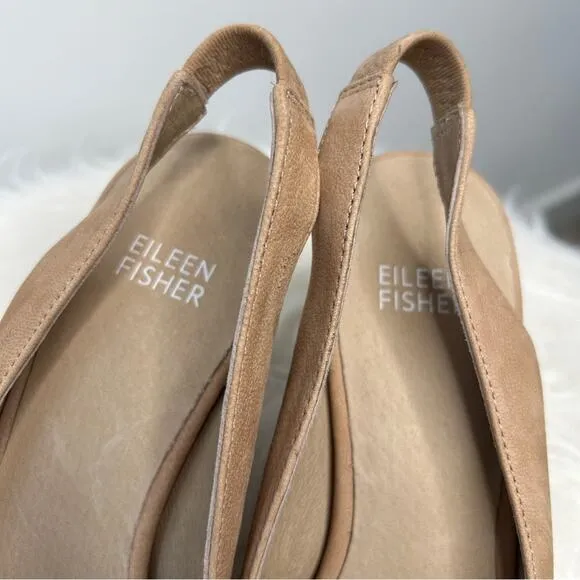 EILEEN FISHER Mila Slingback Leather Heels Womens Size 7 Nubuck Luxury Classic