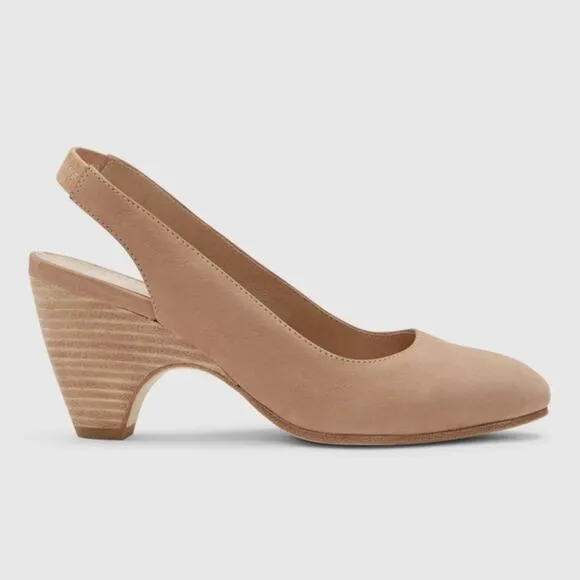 EILEEN FISHER Mila Slingback Leather Heels Womens Size 7 Nubuck Luxury Classic