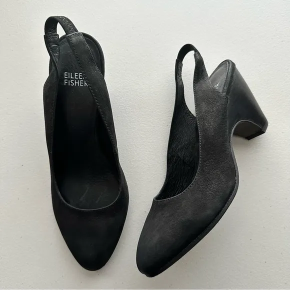 EILEEN FISHER Milla Tumbled Nubuck Slingback Heels Women’s Size 7