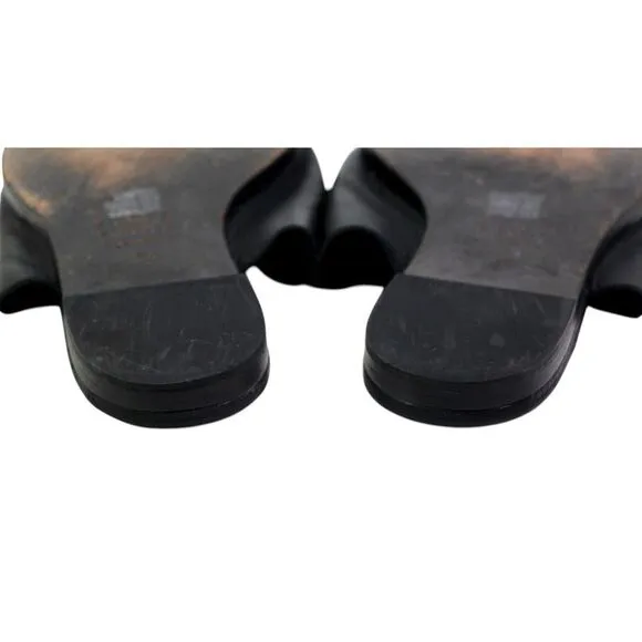 Eileen Fisher BLACK GENUINE LEATHER FLAT OPEN TOE SANDALS MULES SHOES Sz 6.5