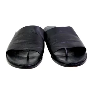Eileen Fisher BLACK GENUINE LEATHER FLAT OPEN TOE SANDALS MULES SHOES Sz 6.5