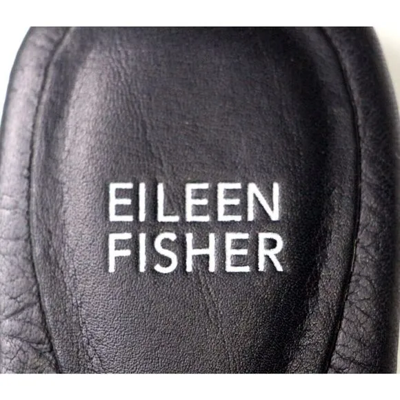 Eileen Fisher BLACK GENUINE LEATHER FLAT OPEN TOE SANDALS MULES SHOES Sz 6.5