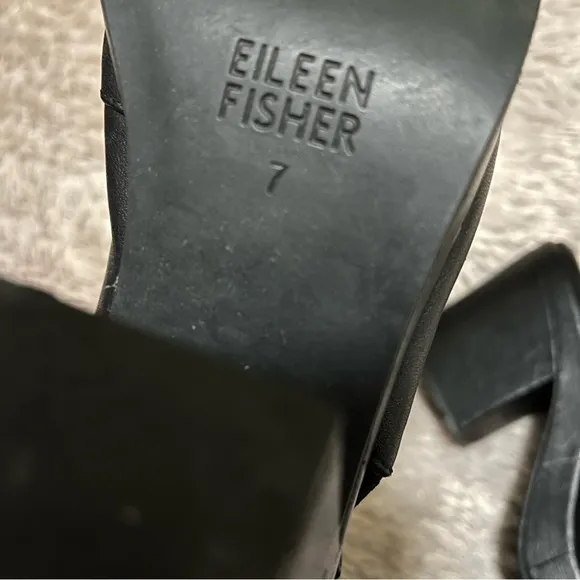 Eileen Fisher CHANCE Black Leather Closed Toe Block Heeled Slip On Slingback