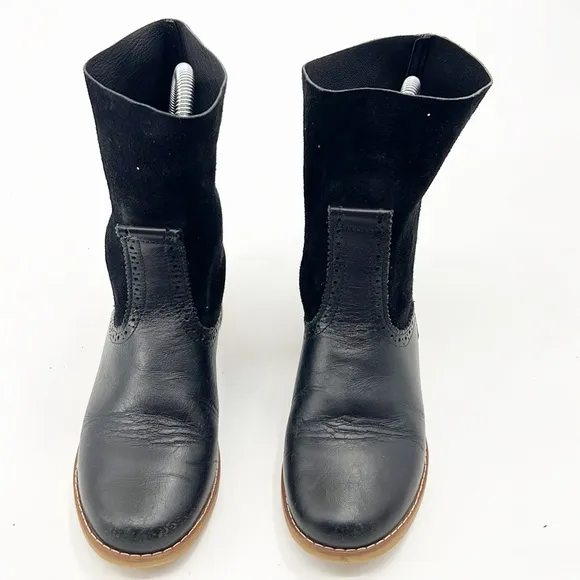 Elephantito Midi Leather and Suede Boots Black size 3