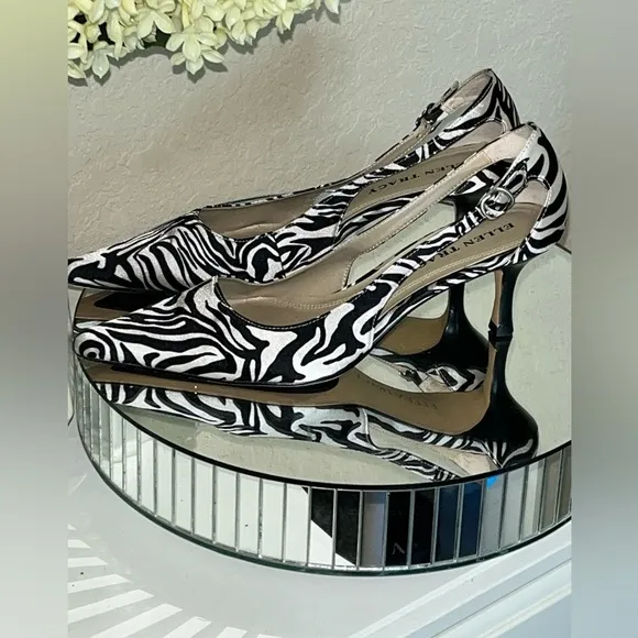 Ellen Tracy Size 7 Zebra Print Pointed Toe Kitten Heels