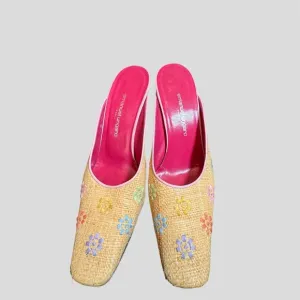 Emanuel Ungaro Paris size 9N floral raffia mules slipon
