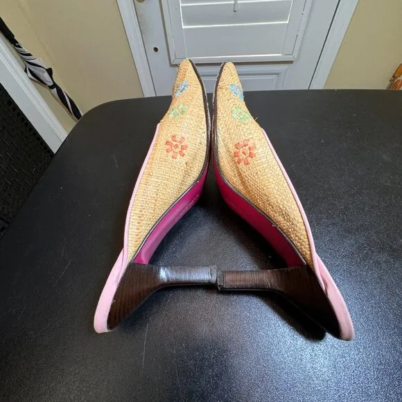 Emanuel Ungaro Paris size 9N floral raffia mules slipon
