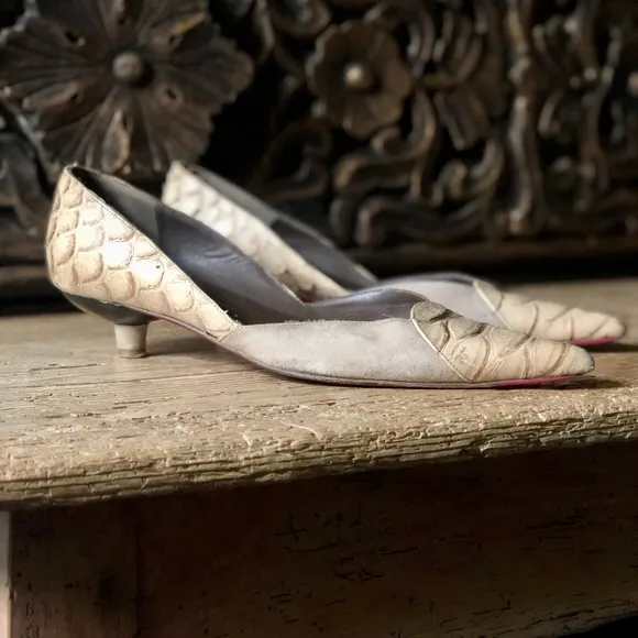 Emanuel Ungaro Python Suede Wood Kitten Heel 7.5