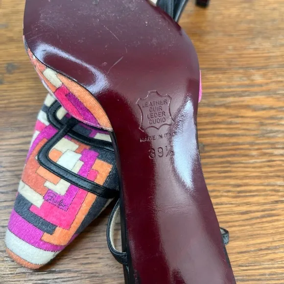 EMILIO PUCCI Size 39.5 • Pink Black Slingback Heels.