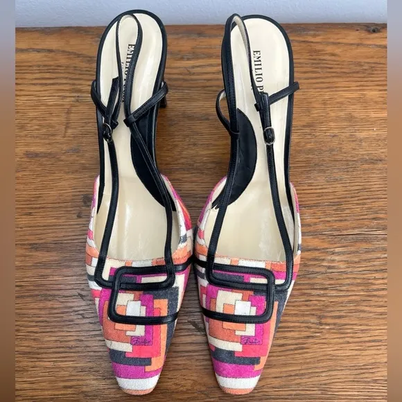 EMILIO PUCCI Size 39.5 • Pink Black Slingback Heels.