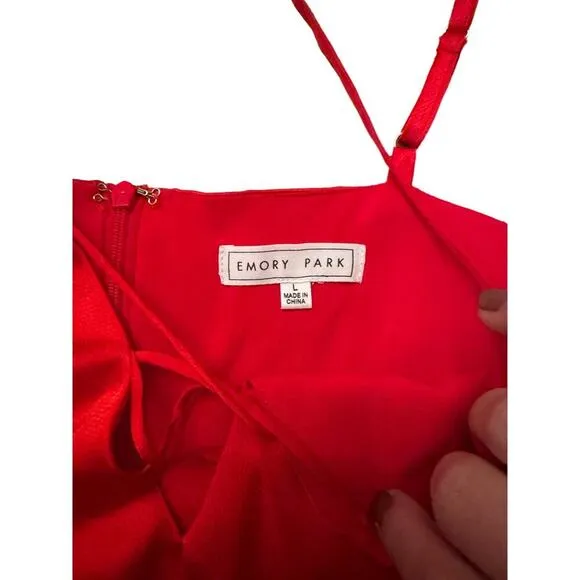 Emory Park Red Slip Dress – Size L Lightweight Midi