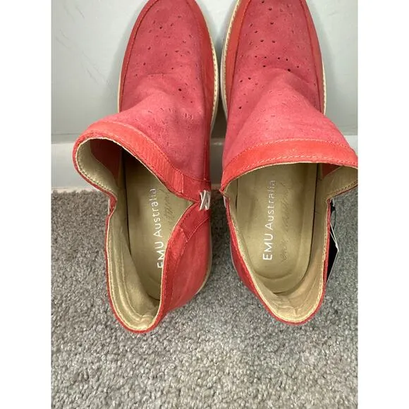 Emu Australia Suede Ankle Boots Coral Size 10 Slip on NWT
