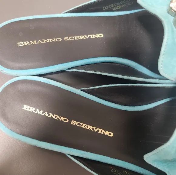 Ermanno Scervino Mules Flat Sandals Teal Blue Sz 37/7