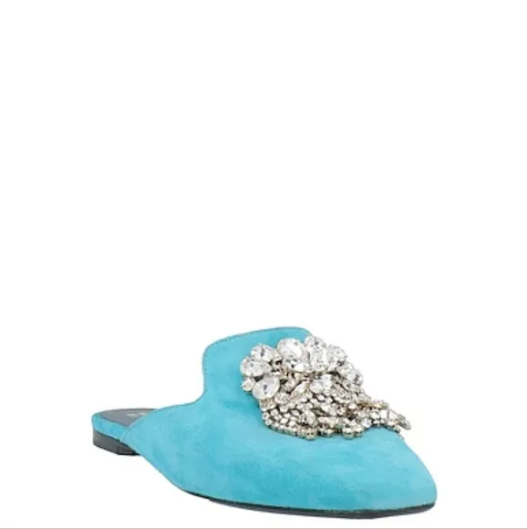 Ermanno Scervino Mules Flat Sandals Teal Blue Sz 37/7