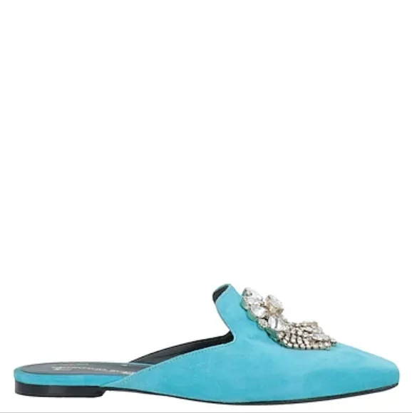 Ermanno Scervino Mules Flat Sandals Teal Blue Sz 37/7