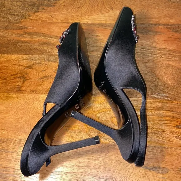 ESCADA Black Silk Rhinestone Slingback Heels Women’s 37/6.5 Italy