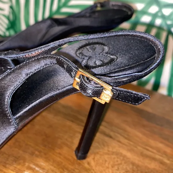 ESCADA Black Silk Rhinestone Slingback Heels Women’s 37/6.5 Italy