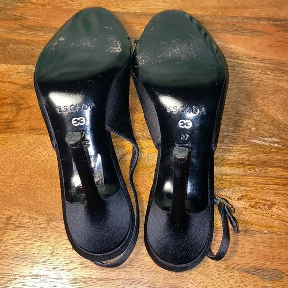 ESCADA Black Silk Rhinestone Slingback Heels Women’s 37/6.5 Italy