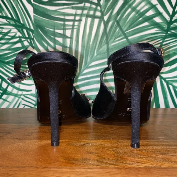 ESCADA Black Silk Rhinestone Slingback Heels Women’s 37/6.5 Italy