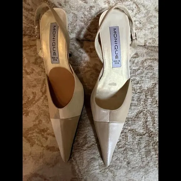 😎🤎ESTATE SALE Shoes Heels Monique Made In Spain Sz 7 1/2 D Tan Slingback