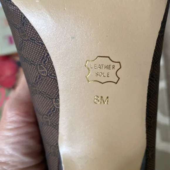“Etienne Aigner” brown logo kitten heels; size 8