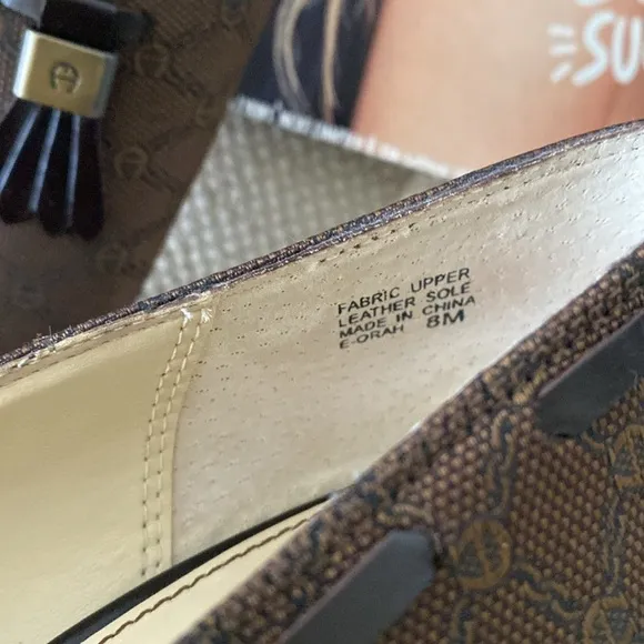 “Etienne Aigner” brown logo kitten heels; size 8