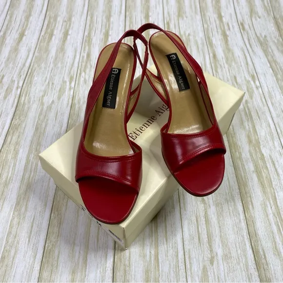 Etienne Aigner Red Leather Party Slingback Heels