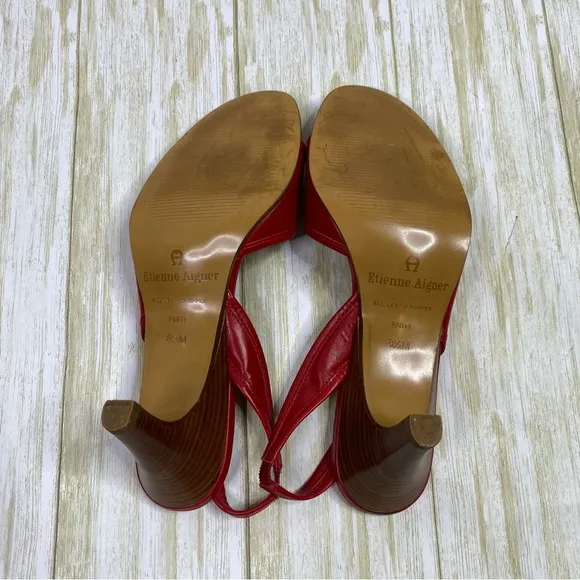Etienne Aigner Red Leather Party Slingback Heels