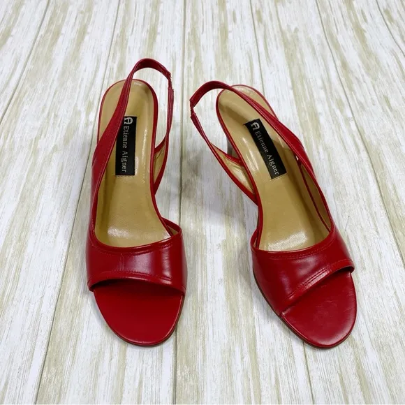 Etienne Aigner Red Leather Party Slingback Heels
