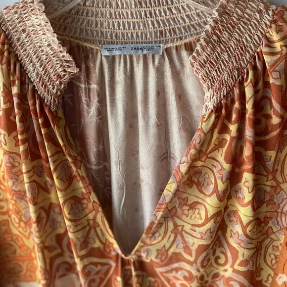 EUC GORGEOUS Women’s Zara Dress Maxi Kaftan Style Rich Orange Gold Hues Size M