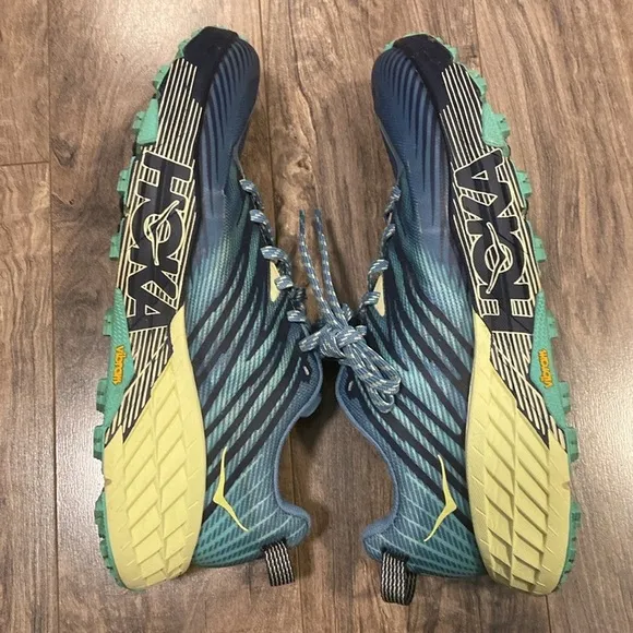 Euc Hoka Speedgoat Trail Running Sneaker Blue and Yellow Size 10