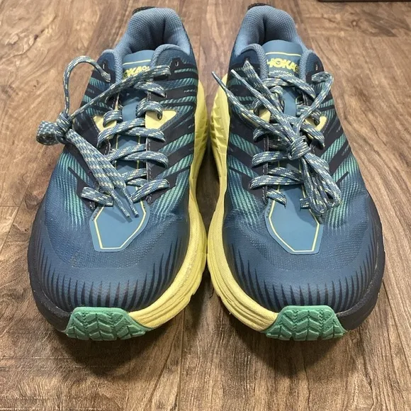 Euc Hoka Speedgoat Trail Running Sneaker Blue and Yellow Size 10