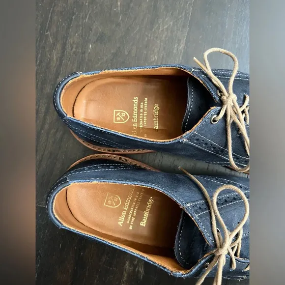 EUC Men’s Leather Allen Edmonds Bainbridge Navy Blue Cap Toe Oxfords Mens 7 E