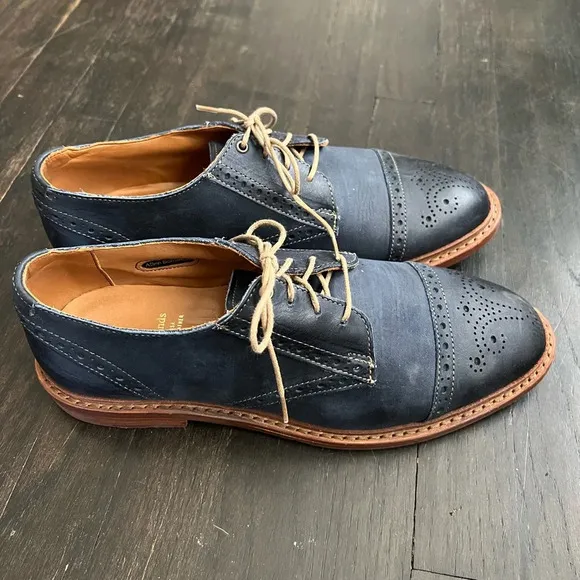 EUC Men’s Leather Allen Edmonds Bainbridge Navy Blue Cap Toe Oxfords Mens 7 E