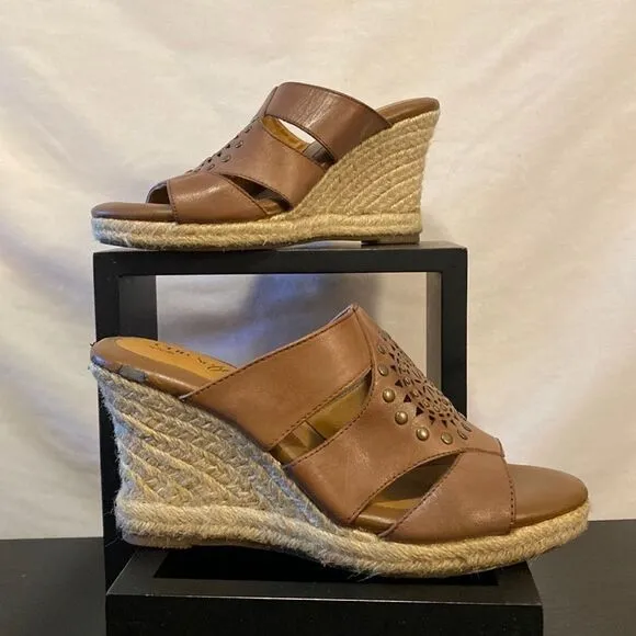 Euro soft by Sofft Boho leather espadrille/wedge heel mules size 7.5