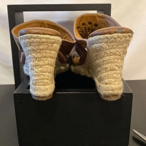 Euro soft by Sofft Boho leather espadrille/wedge heel mules size 7.5