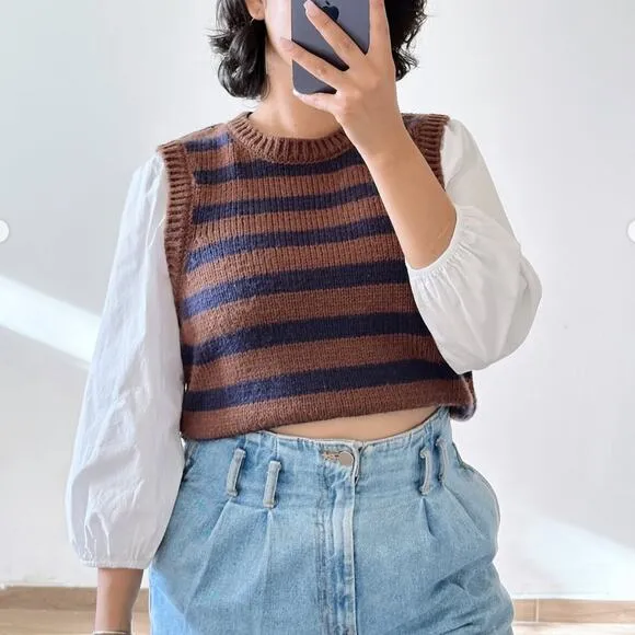 EVEREVE Gracen Stripe Two-fer Brown Navy Stripe Sz XL {3N21}