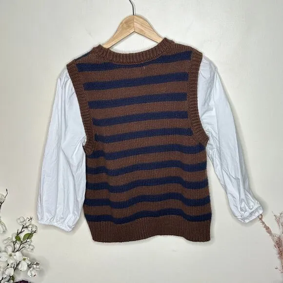 EVEREVE Gracen Stripe Two-fer Brown Navy Stripe Sz XL {3N21}