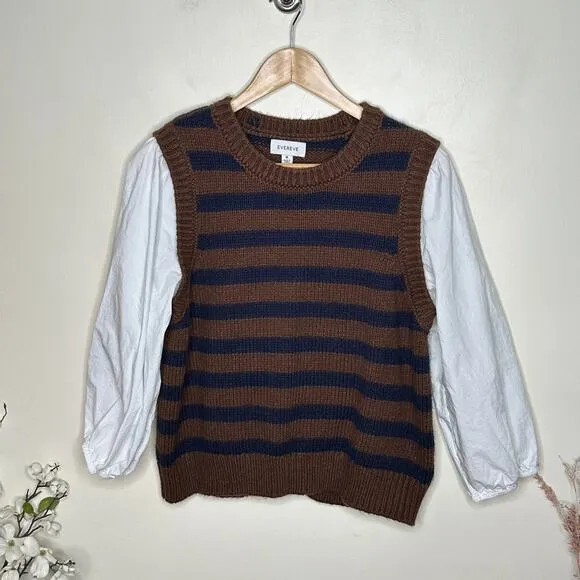 EVEREVE Gracen Stripe Two-fer Brown Navy Stripe Sz XL {3N21}