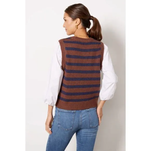 EVEREVE Gracen Stripe Two-fer Brown Navy Stripe Sz XL {3N21}